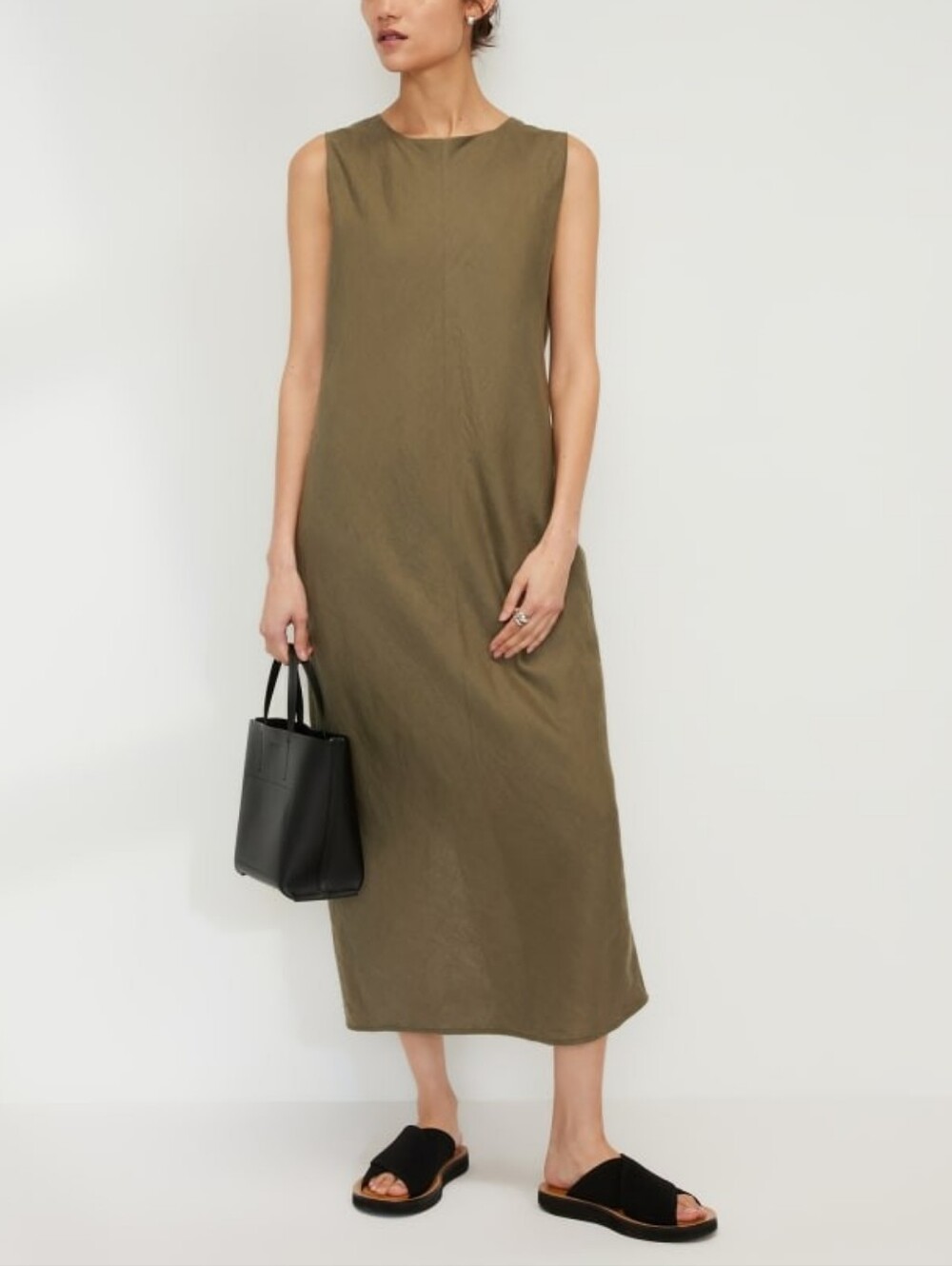 Everlane Sleeveless Linen Bias Cut Dress In Kalamata Green Size 6